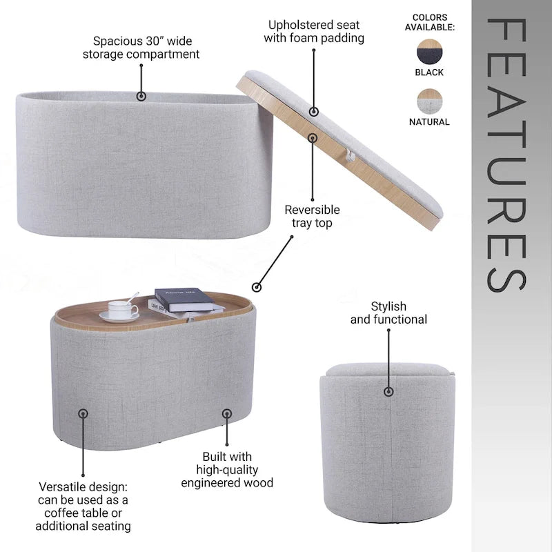 Pouf réversible polyvalent avec rangement spacieux pour un intérieur stylé