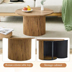 Table basse ronde moderne avec pieds cylindriques Table centrale en bois avec espace de rangement dissimulé Table basse de salon