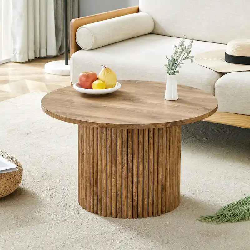 Table basse ronde moderne avec pieds cylindriques Table centrale en bois avec espace de rangement dissimulé Table basse de salon
