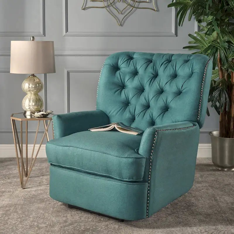 Fauteuil inclinable électrique Roomfitters avec accents cuivrés et revêtement doux, fauteuil de salon confortable, sarcelle