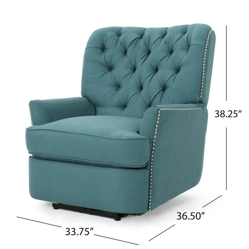 Fauteuil inclinable électrique Roomfitters avec accents cuivrés et revêtement doux, fauteuil de salon confortable, sarcelle