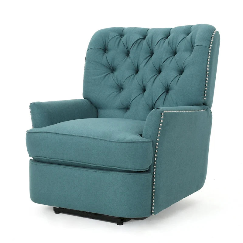 Fauteuil inclinable électrique Roomfitters avec accents cuivrés et revêtement doux, fauteuil de salon confortable, sarcelle