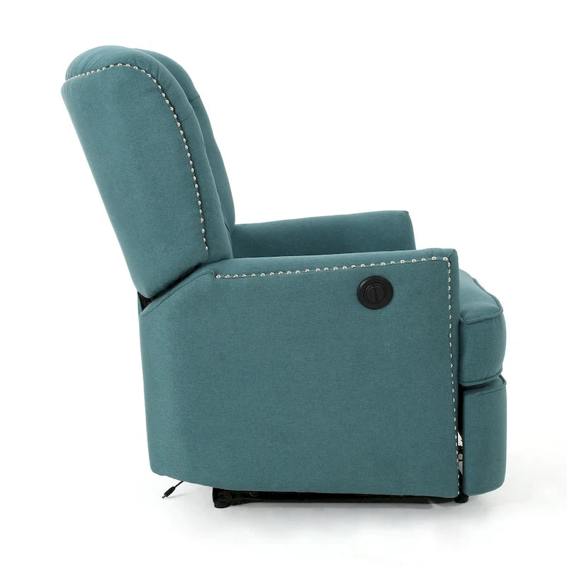 Fauteuil inclinable électrique Roomfitters avec accents cuivrés et revêtement doux, fauteuil de salon confortable, sarcelle