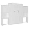 Queen Size Murphy Bed Wall Bed with Desk, Mirror and Vanity, Wooden Foldable Murphy Cabinet Bed with Storage Cabinets