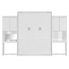 Lit mural escamotable Queen Size avec bureau, miroir et coiffeuse, armoire lit escamotable en bois avec armoires de rangement
