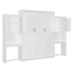 Lit mural escamotable Queen Size avec bureau, miroir et coiffeuse, armoire lit escamotable en bois avec armoires de rangement