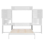 Lit mural escamotable Queen Size avec bureau, miroir et coiffeuse, armoire lit escamotable en bois avec armoires de rangement