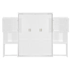 Lit mural escamotable Queen Size avec bureau, miroir et coiffeuse, armoire lit escamotable en bois avec armoires de rangement