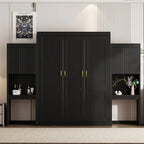 Lit mural escamotable Queen Size avec bureau, miroir et coiffeuse, armoire lit escamotable en bois avec armoires de rangement