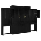 Lit mural escamotable Queen Size avec bureau, miroir et coiffeuse, armoire lit escamotable en bois avec armoires de rangement
