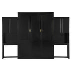 Lit mural escamotable Queen Size avec bureau, miroir et coiffeuse, armoire lit escamotable en bois avec armoires de rangement