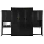Lit mural escamotable Queen Size avec bureau, miroir et coiffeuse, armoire lit escamotable en bois avec armoires de rangement