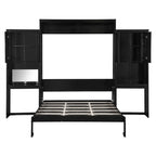 Lit mural escamotable Queen Size avec bureau, miroir et coiffeuse, armoire lit escamotable en bois avec armoires de rangement