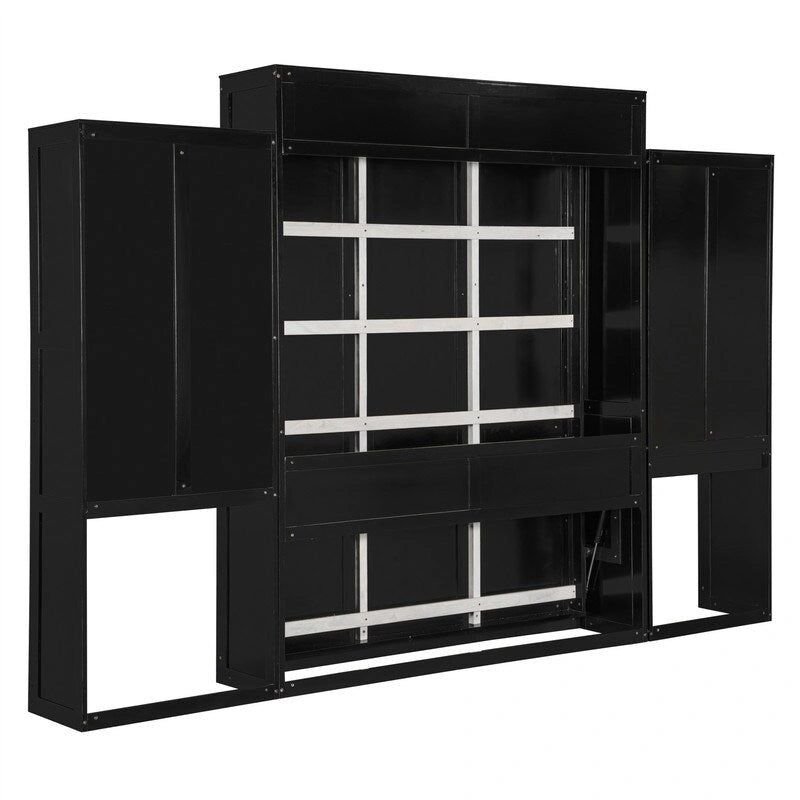 Lit mural escamotable Queen Size avec bureau, miroir et coiffeuse, armoire lit escamotable en bois avec armoires de rangement