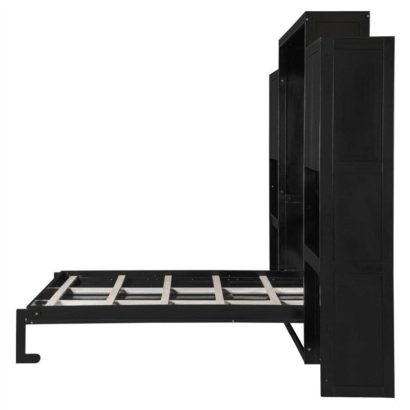 Lit mural escamotable Queen Size avec bureau, miroir et coiffeuse, armoire lit escamotable en bois avec armoires de rangement