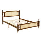 Lit queen-size avec tête de lit en rotin et rangement sous le lit