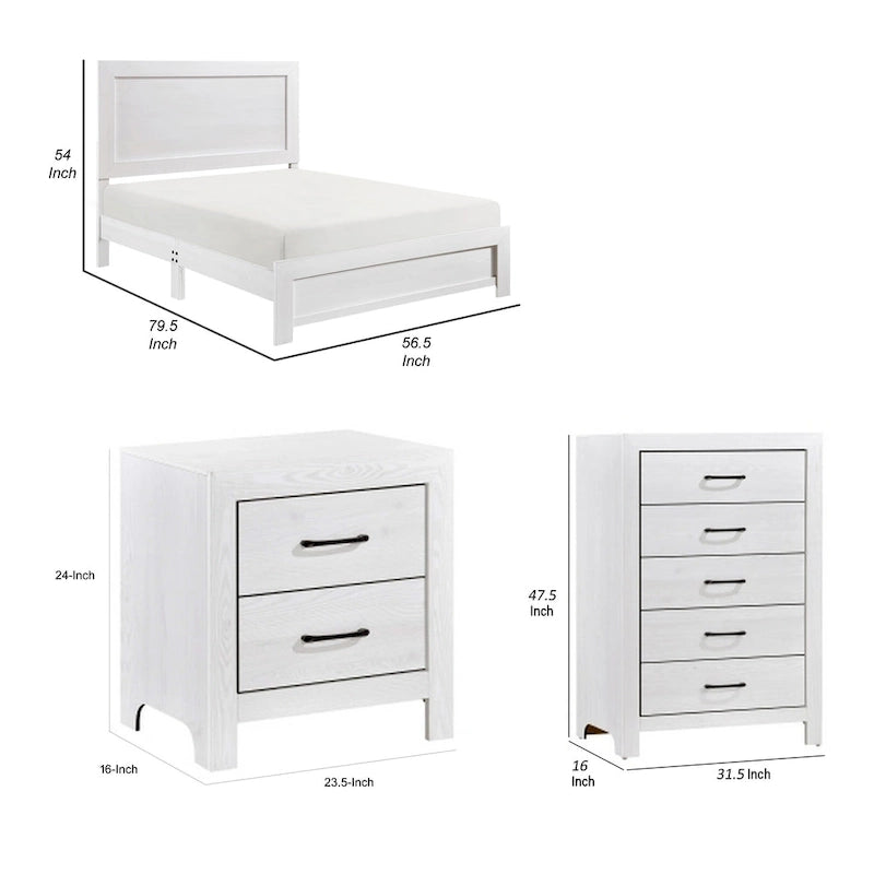 Ensemble de chambre trois pièces grand format Ko, détails en panneaux, poignées en métal noir, blanc