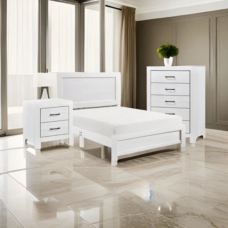 Ensemble de chambre trois pièces grand format Ko, détails en panneaux, poignées en métal noir, blanc
