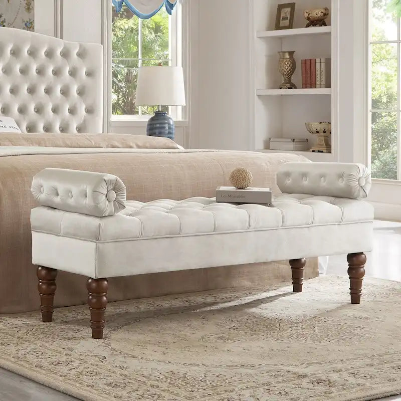 Banquette de lit longue en velours pour chambre à coucher, banquette de fenêtre capitonnée avec boutons touffus, banquette d'entrée, banquette traversin pour salon