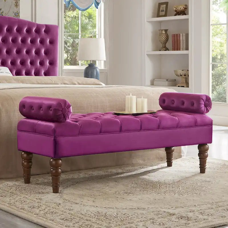 Banquette de lit longue en velours pour chambre à coucher, banquette de fenêtre capitonnée avec boutons touffus, banquette d'entrée, banquette traversin pour salon