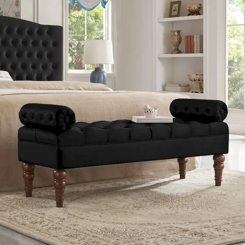 Banquette de lit longue en velours pour chambre à coucher, banquette de fenêtre capitonnée avec boutons touffus, banquette d'entrée, banquette traversin pour salon