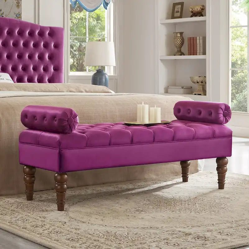 Banquette de lit longue en velours pour chambre à coucher, banquette de fenêtre capitonnée avec boutons touffus, banquette d'entrée, banquette traversin pour salon