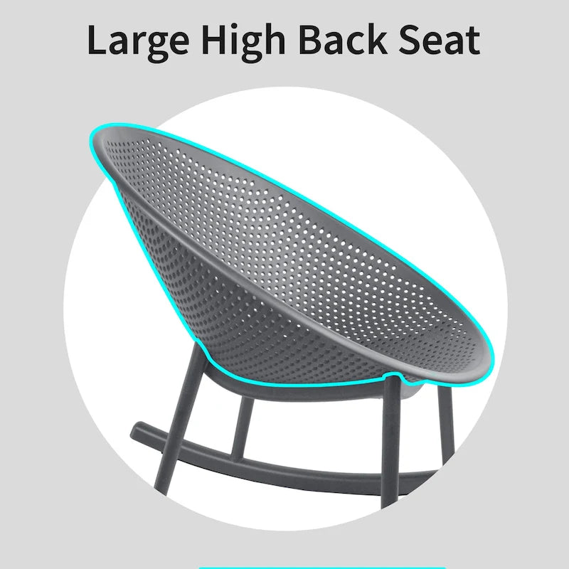 Lot de 2 fauteuils à bascule modernes du milieu du siècle en plastique avec pieds en plastique et assise respirante en forme d'œuf pour l'intérieur et l'extérieur
