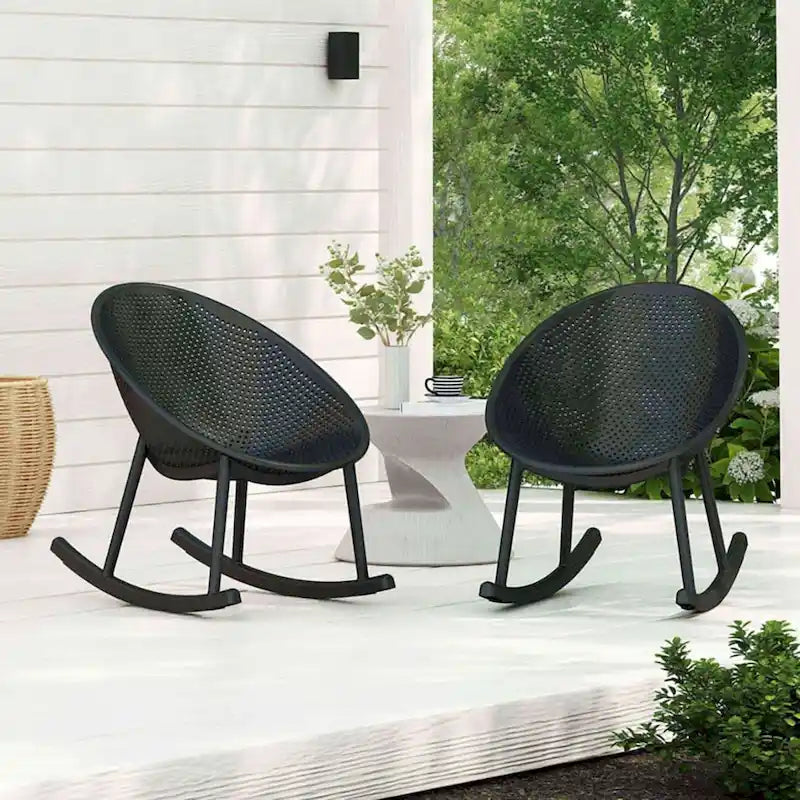 Lot de 2 fauteuils à bascule modernes du milieu du siècle en plastique avec pieds en plastique et assise respirante en forme d'œuf pour l'intérieur et l'extérieur