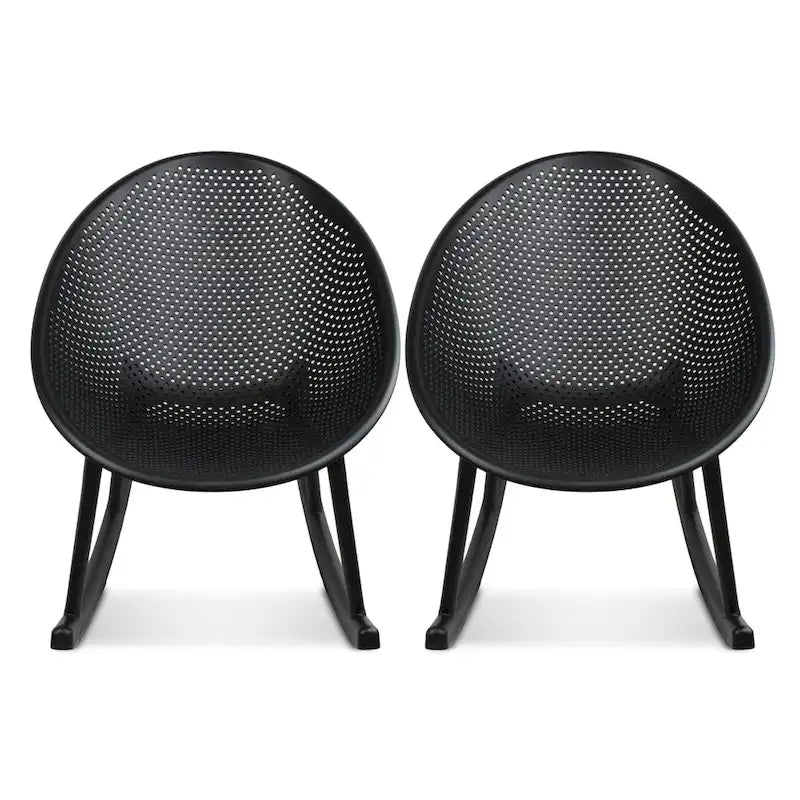 Lot de 2 fauteuils à bascule modernes du milieu du siècle en plastique avec pieds en plastique et assise respirante en forme d'œuf pour l'intérieur et l'extérieur