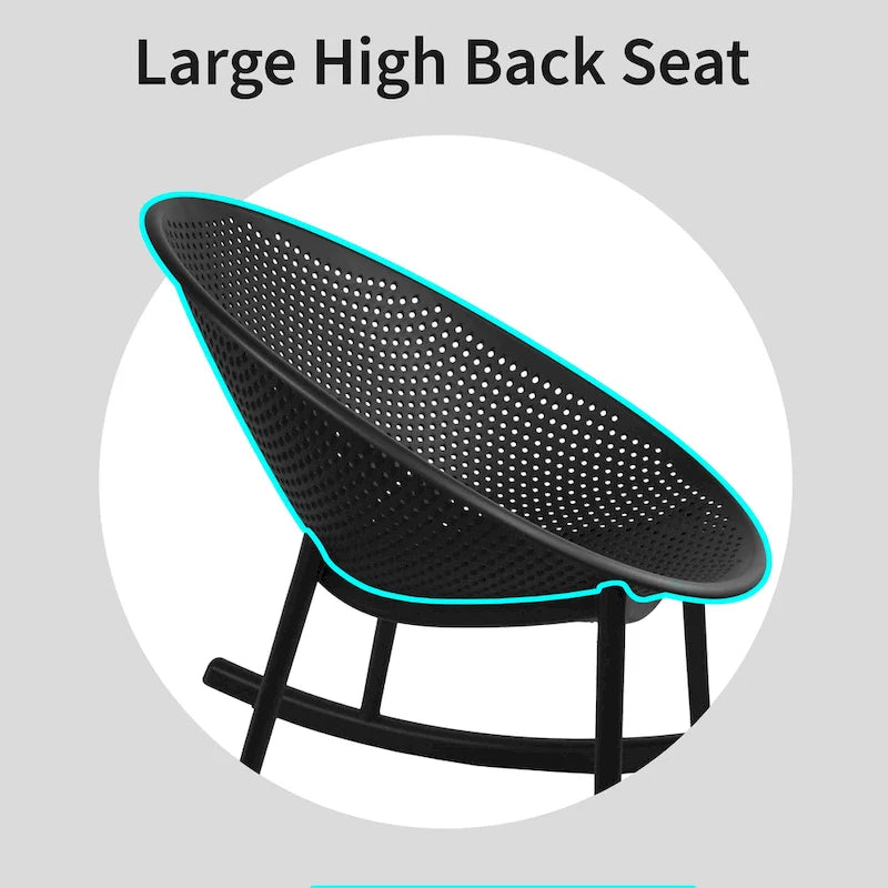 Lot de 2 fauteuils à bascule modernes du milieu du siècle en plastique avec pieds en plastique et assise respirante en forme d'œuf pour l'intérieur et l'extérieur