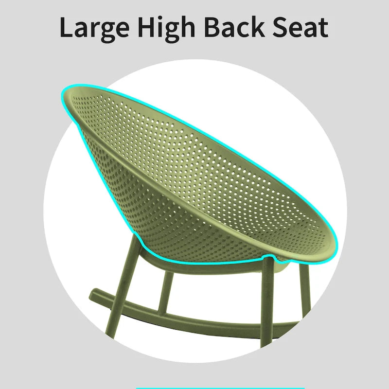 Lot de 2 fauteuils à bascule modernes du milieu du siècle en plastique avec pieds en plastique et assise respirante en forme d'œuf pour l'intérieur et l'extérieur
