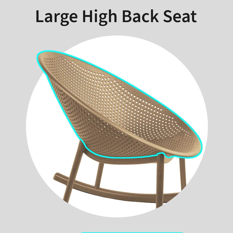 Lot de 2 fauteuils à bascule modernes du milieu du siècle en plastique avec pieds en plastique et assise respirante en forme d'œuf pour l'intérieur et l'extérieur