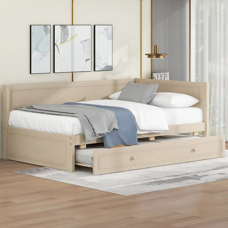 Lit de repos double en bois Merax avec lit gigogne/tiroirs