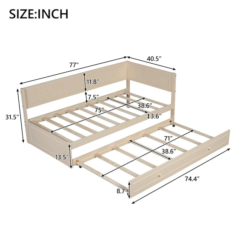 Lit de repos double en bois Merax avec lit gigogne/tiroirs