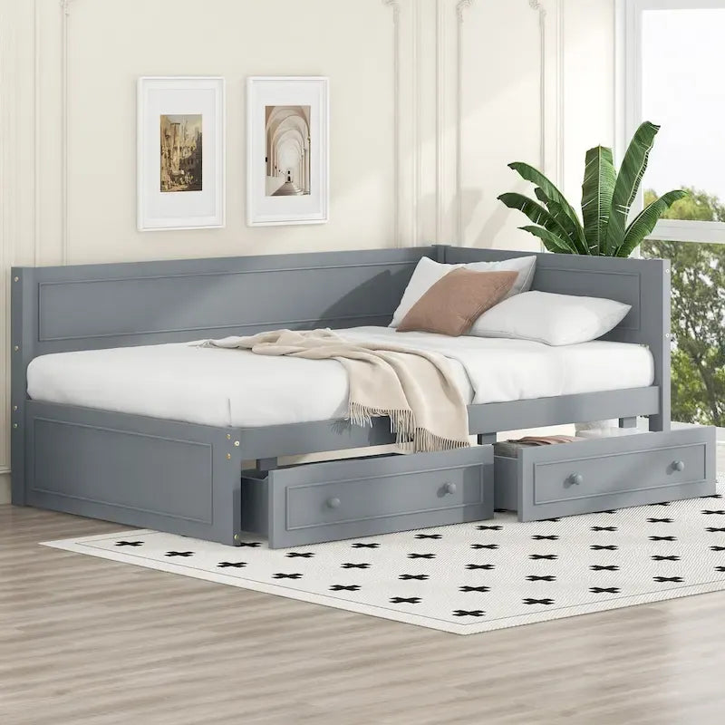 Lit de repos double en bois Merax avec lit gigogne/tiroirs