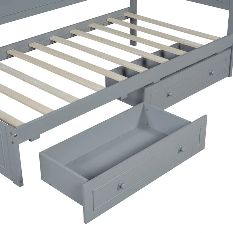 Lit de repos double en bois Merax avec lit gigogne/tiroirs