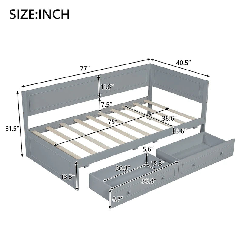 Lit de repos double en bois Merax avec lit gigogne/tiroirs