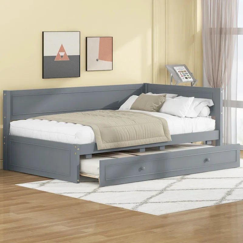 Lit de repos double en bois Merax avec lit gigogne/tiroirs