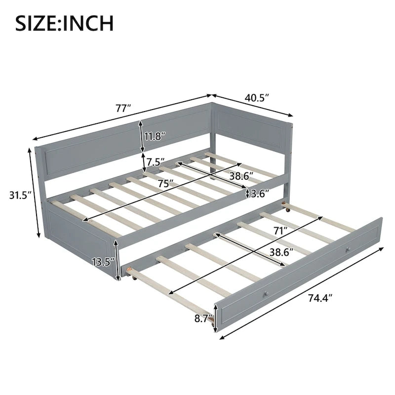 Lit de repos double en bois Merax avec lit gigogne/tiroirs