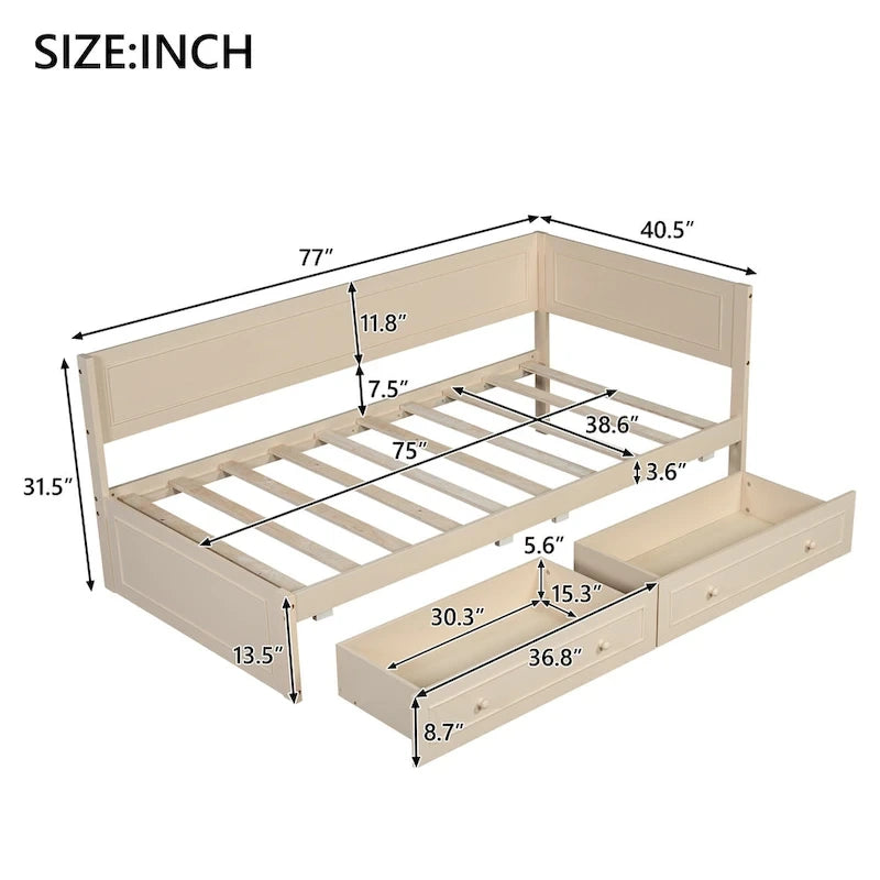 Lit de repos double en bois Merax avec lit gigogne/tiroirs