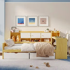 Lit de coin en bois avec rangement, lit de repos multifonctionnel en forme de L avec bureau