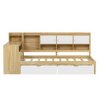 Lit de coin en bois avec rangement, lit de repos multifonctionnel en forme de L avec bureau