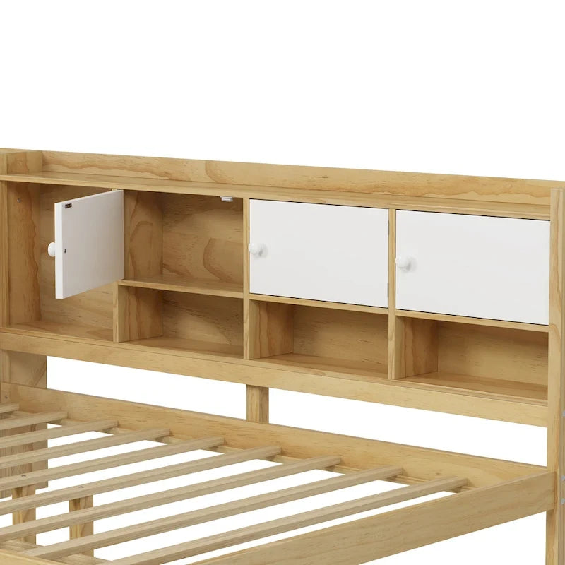 Lit de coin en bois avec rangement, lit de repos multifonctionnel en forme de L avec bureau