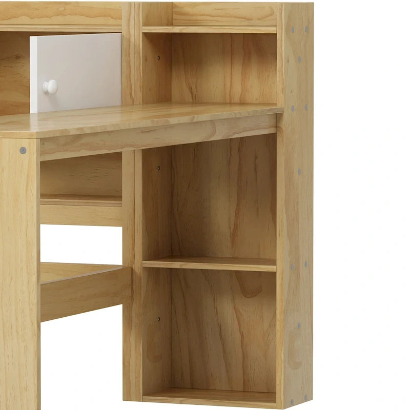 Lit de coin en bois avec rangement, lit de repos multifonctionnel en forme de L avec bureau
