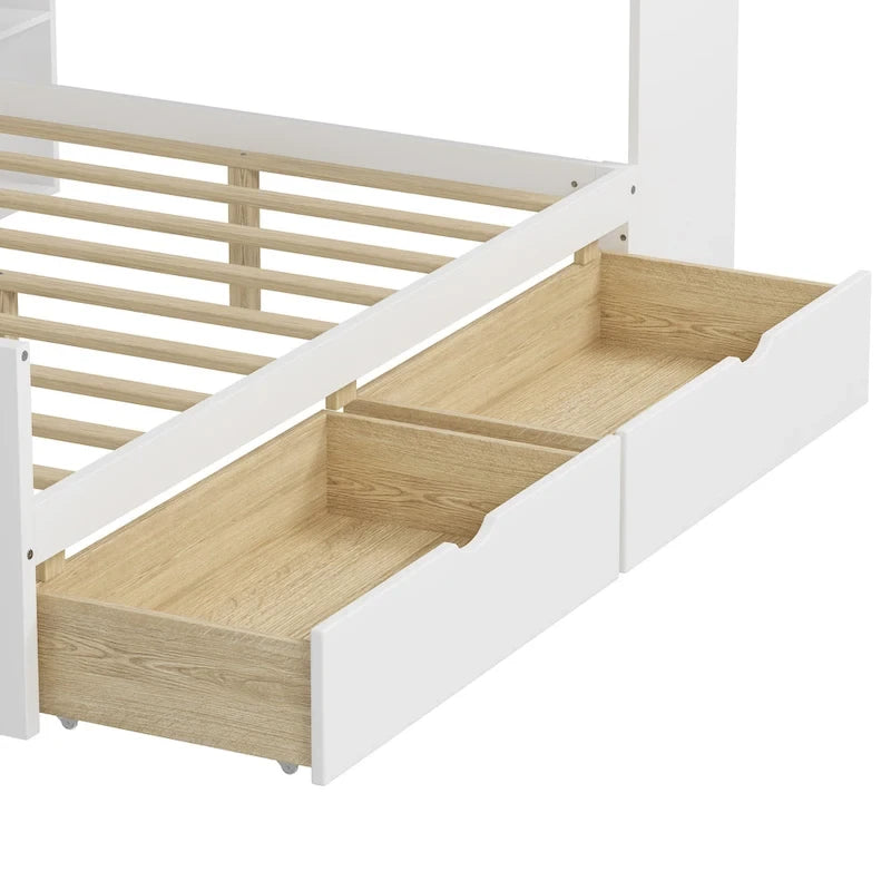 Lit de coin en bois avec rangement, lit de repos multifonctionnel en forme de L avec bureau