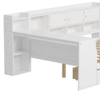 Lit de coin en bois avec rangement, lit de repos multifonctionnel en forme de L avec bureau