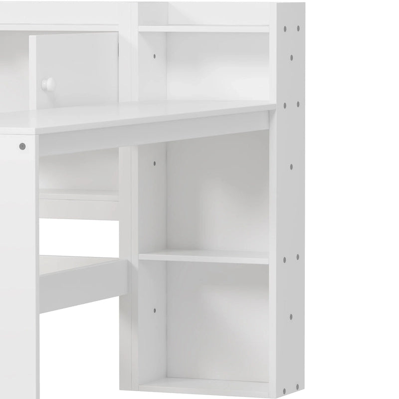 Lit de coin en bois avec rangement, lit de repos multifonctionnel en forme de L avec bureau