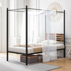 Gymax Twin/Full/Queen Size 4-Post Canopy Bed Frame Rustproof Metal