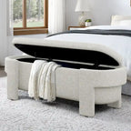 Banc de rangement capitonné Pouf ovale avec grand espace de rangement, Banc de bout de lit Repose-pieds en tissu de lin pour chambre à coucher et salon