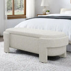 Banc de rangement capitonné Pouf ovale avec grand espace de rangement, Banc de bout de lit Repose-pieds en tissu de lin pour chambre à coucher et salon